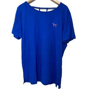 PINK Victoria's Secret Embroidered Patriot Dog Logo Blue Tee Women's Large